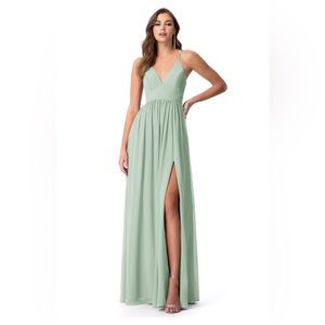 AZAZIE AAIDA A-Line Chiffon Floor-Length Dress Agave Size A2